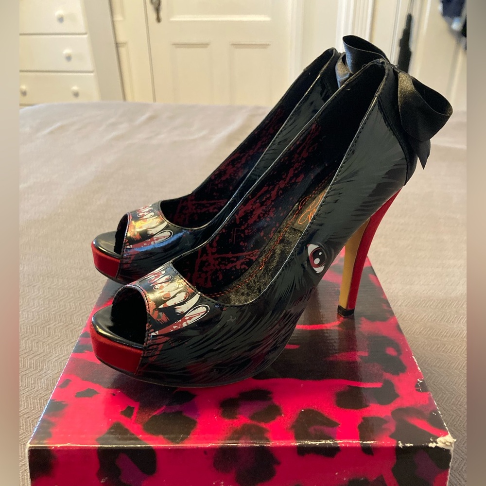Iron Fist Black and Red Wolfbeater Peep Toe Heels